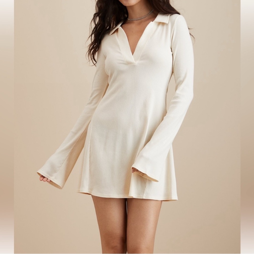 American Eagle Cream Bell Sleeve Knit Mini Dress